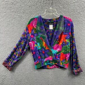 Womens Vibrant Maximalist Blouse 2P Bold Floral Artsy Indie Retro Cropped Button